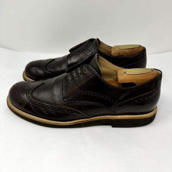 TOD’S Men’s US 8.5 EU 41.5 Brown Leather Brogue Wingtip Derby Shoes Made Italy - Picture 11 of 12